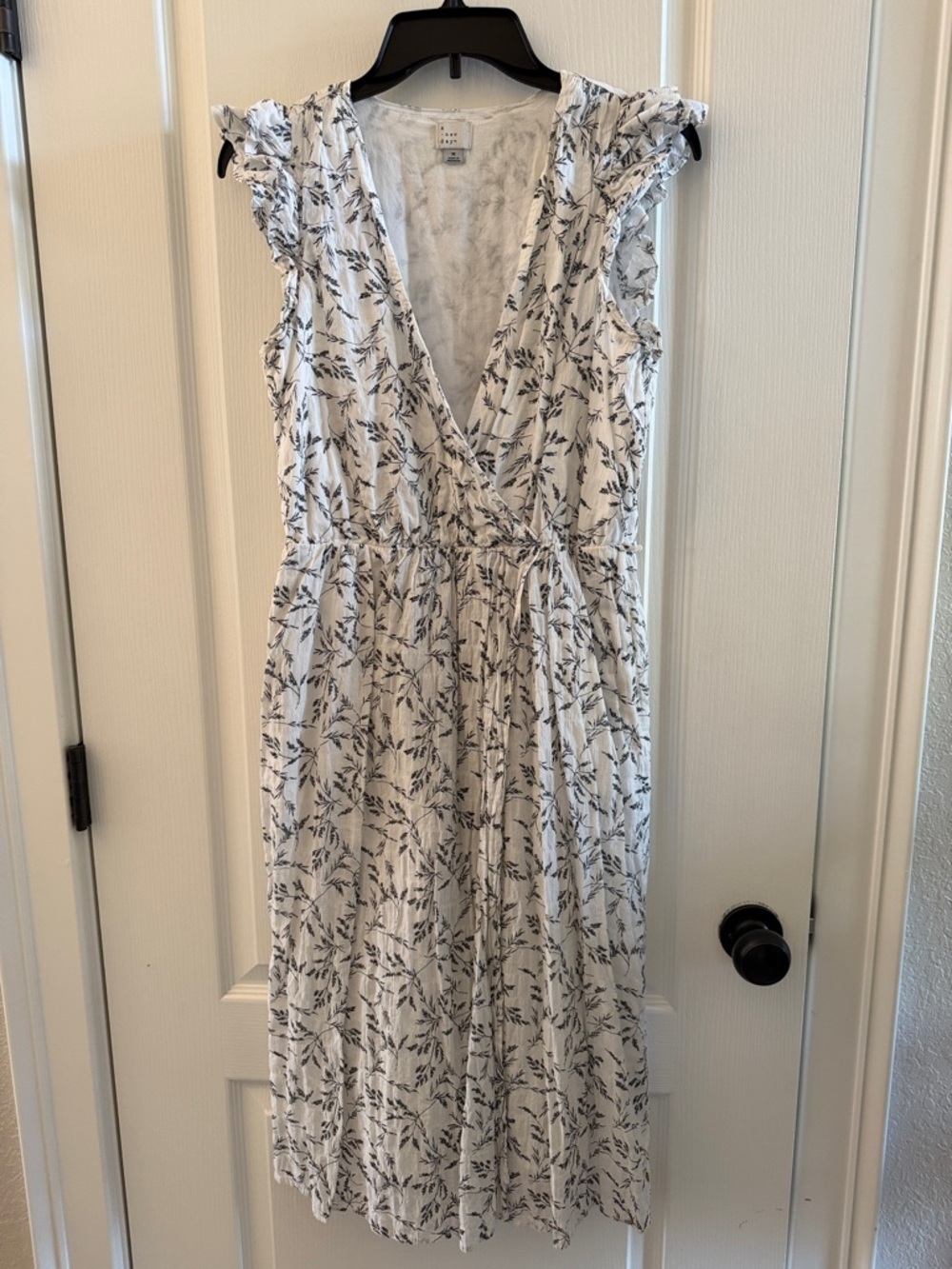 a new day White Floral Wrap Midi Dress with black Leaf Print